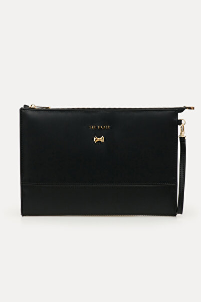 Ted Baker Siyah Düz Cilt Mini Fiyonk Logo El Portföyü