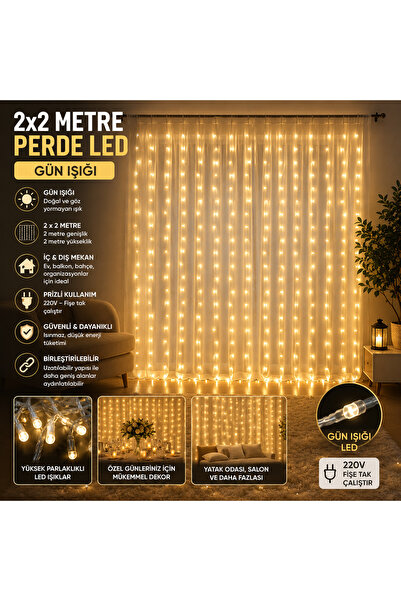 eğlencemarketi 3x3 Metre Gün Işığı Perde LED Işık 3000K Dekoratif Fon Perdesi...