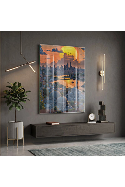 KOLAJTASARIM Sunset Orange Blue Shades Single Glass Table Wall Living Room Ac...