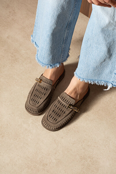DUXAL SHOES Becca Kadın Hakiki Süet Deri Tokalı Delikli Terlik Günlük Casual Ayakkabı