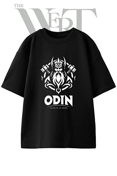 THEWERT Odin Design Printed Unisex Black Oversize T-Shirt