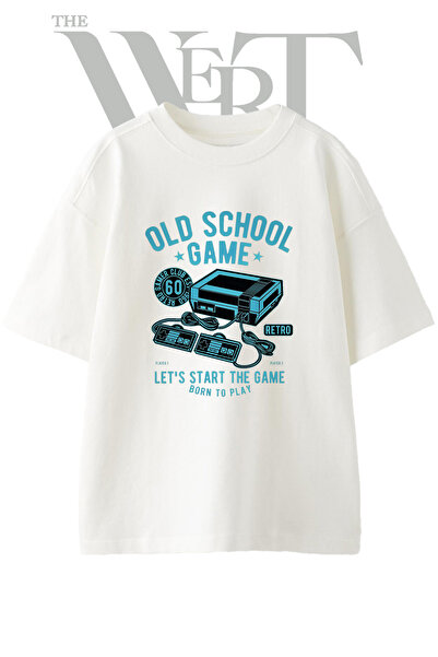 THEWERT Tricou oversize alb unisex cu imprimeu cu design de consolă de jocuri...