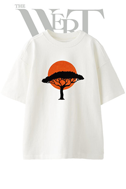 THEWERT Μπλουζάκι με στάμπα Akasya Gunbatimi Design, Unisex, λευκό, oversized