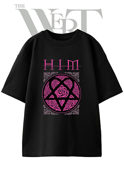 THEWERT HIM ruže pentagram dizajn štampana unisex crna oversize majica