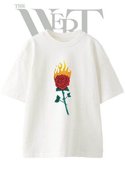 THEWERT Tricou oversize alb unisex cu imprimeu Flaming Gul Design