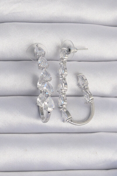 Mega Bazaar Brass Silver Color Drop Zircon Stone Designed Earrings