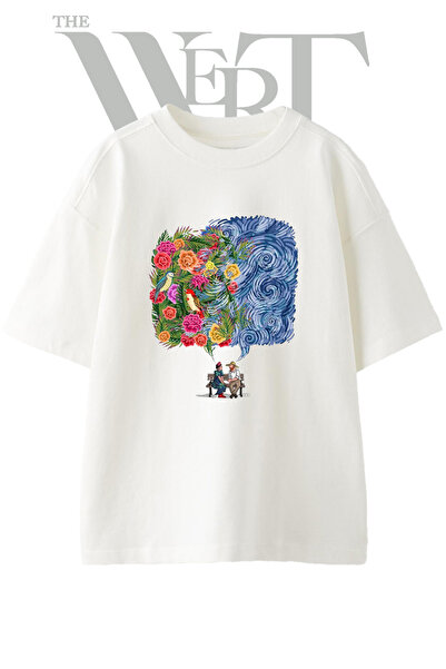THEWERT Frida Kahlo Van Gogh dizajn, štampana unisex bela majica prevelikog k...