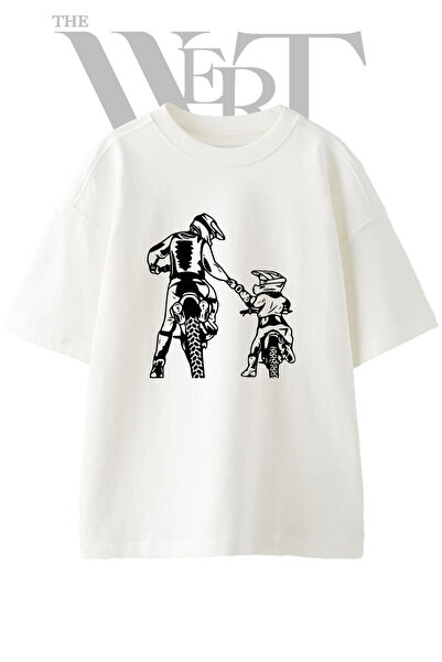 THEWERT Μπλουζάκι Motocross Dad Son Design με στάμπα Unisex Λευκό Oversize