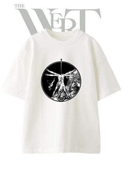 THEWERT Alchemical Vitruvian Design Printed Unisex White Oversize T-Shirt