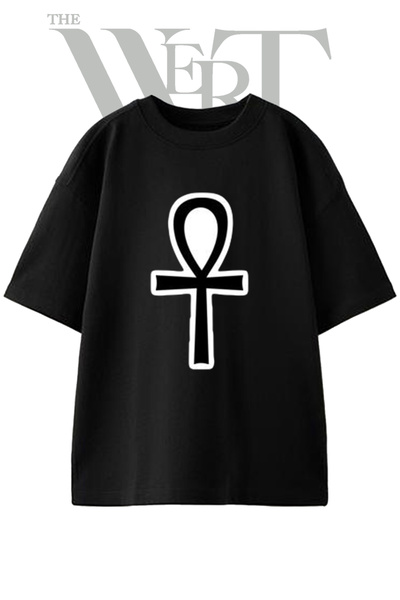 THEWERT Ankh Design t-shirt sa printom, unisex, crna, prevelika