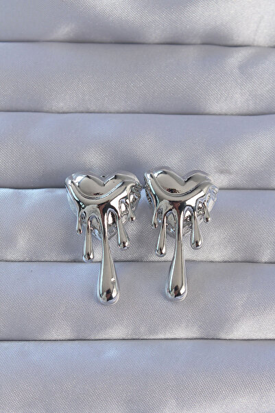Mega Bazaar 316L Steel Silver Color Melting Heart Design Earrings