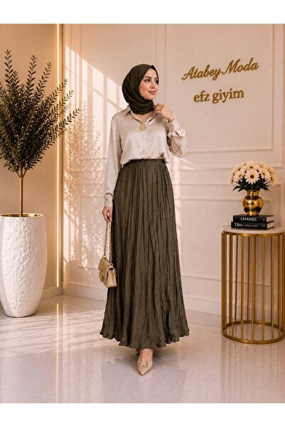 ATABEY MODA EFZ GİYİM Yeşil Kırışık Etek