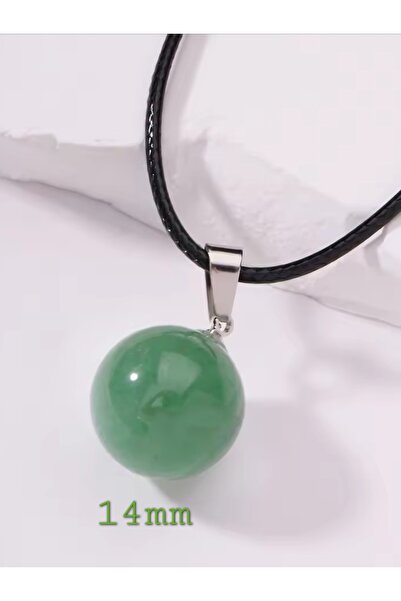 Moon of Noon Natural Green Aventurine Gemstone Sphere Pendant Necklace – 14 mm Polished Ball with Cord (Doğal Yeşil Aventurin Taşı Kolye)