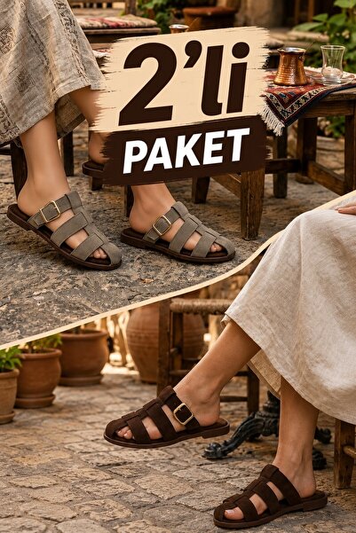 Moda Frato ASSOS 2'Lİ PAKET Süet Kapalı Kadın Terlik Rahat Taban Dış Mekan & ...