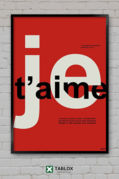 TABLOX Γαλλικό Je Taime Love Heart Minimal Design Πλαίσιο με εμφάνιση κορνίζα...