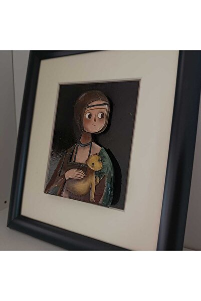 Masal Gurumi KAKIMLI KADIN 3D RÖLYEF ÇERÇEVE (LEONARDO DA VİNCİ) DEKORATİF DUVAR MASA SÜSÜ