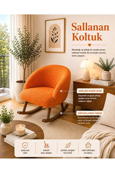 DEKOZUM SİENA Sallanan Koltuk Berjer Koltuk Tedy Kumaş Ahşap Ayaklı Sallanan ...