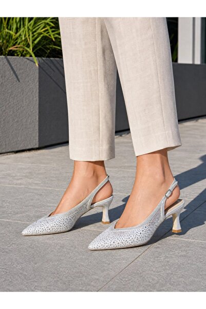 DERİ KABUSU Transparent Stone-Embellished Women's Heel Shoes