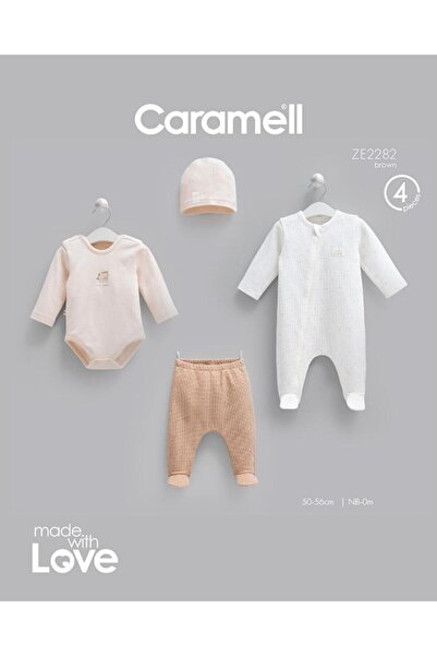 Caramell 100% Cotton 4-Piece Overalls Mini Travel Set 0-3 Months 50-56 cm Bro...