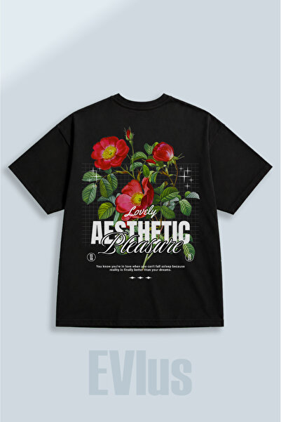 EVIus Tricou negru supradimensionat, cu estetică adorabilă, imprimat, 100% bu...