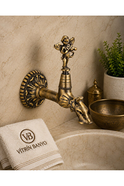 vb vitrinbanyo Antique Kurna Faucet with Ottoman Angel Figure, Nostalgic Hamm...