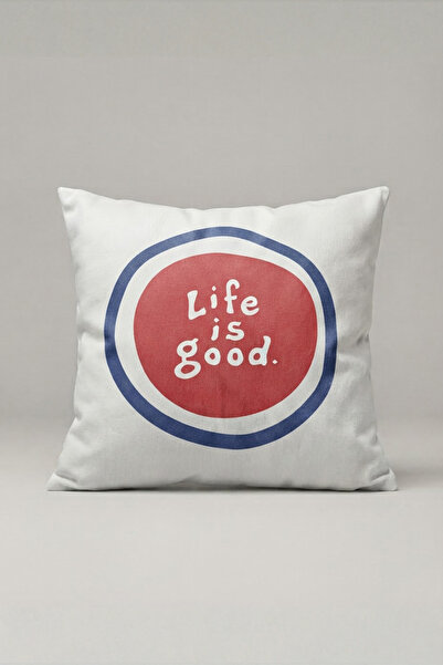 Generic Brand غطاء وسادة مزين بعبارة Life Is Good باللون الأزرق الداكن والأحم...