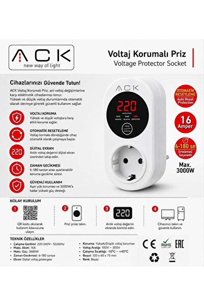 ACK VOLTAJ KORUMALI PRİZ