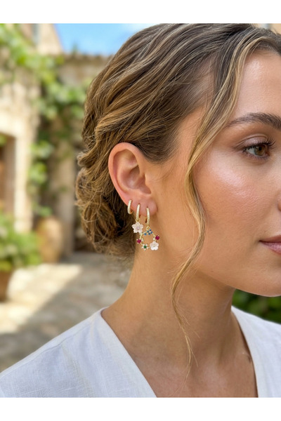 MuseumofYou 3-Piece Combination Hoop Earrings with Flower Figures and Colorfu...