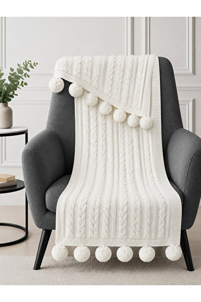 WOOLHOME شال أريكة تلفزيوني محبوك مع بوم بوم