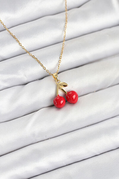 Mega Bazaar قلادة نسائية من الفولاذ 316L بلون ذهبي على شكل كرز