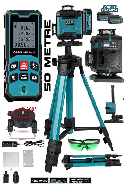 ASSUR Lazer Metre + 360° 16 Köşe Otomatik Hizalama Tripod'lu Lazer Metre Hiza...
