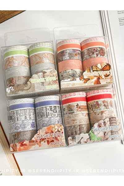 ÖZ OFİS 10'lu 1 Kutu Retro & Vintage Desenli Washi Tape Seti – Ajanda, Bullet...