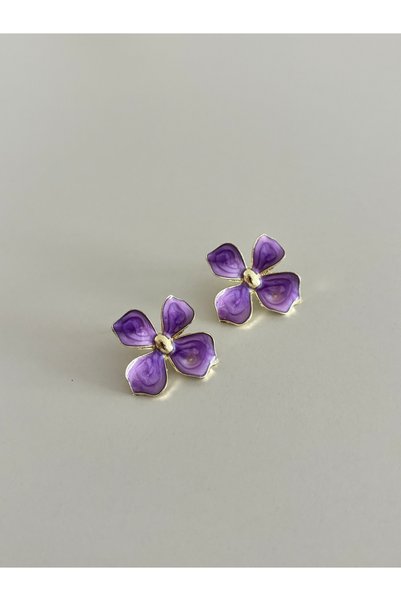 DİESMOONCO Lila Mine Flower Earrings – Vintage Style Purple Women's Earrings with Gold Detail