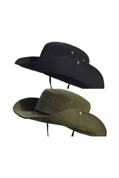 zadenza gold Pack of 2 Summer Foldable Safari Trilby Cotton Cowboy Hats (2 Pi...