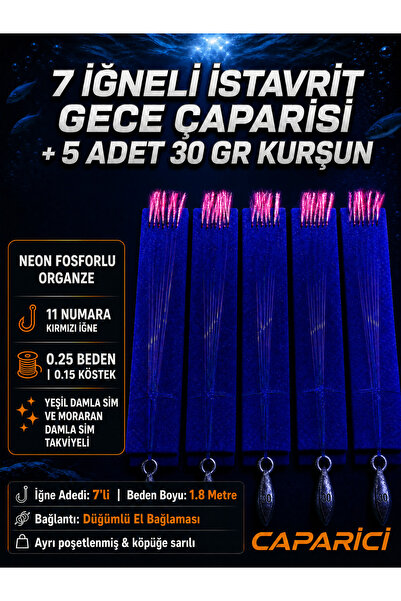 Genel Markalar 7 İğneli İstavrit Gece Çaparisi(5 Adet)+5 Adet 30 Gr Kurşun 11...