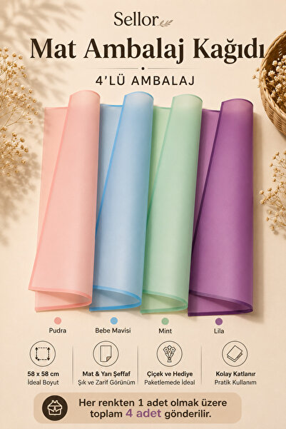 Sellor 4-Piece Matte Semi-Transparent Wrapping Paper 57X57 cm Flower Bouquet ...