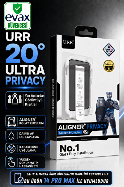 Evax [URR Hayalet] iPhone 14 Pro Max Uyumlu 20° Hayalet Cam Ekran Koruyucu, K...