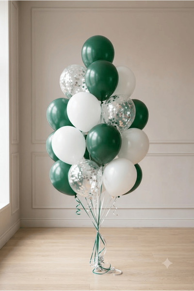 FESTİVALOON Set of 20 Green White Silver Confetti Transparent Balloons 11 Inc...
