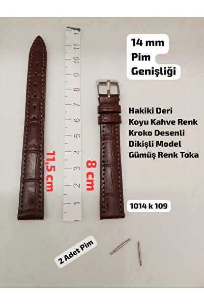 Brality 14 mm Uyumlu Kol Saati Kordonu , HAKİKİ DERİ Kahve Renk KROKO Desenli...