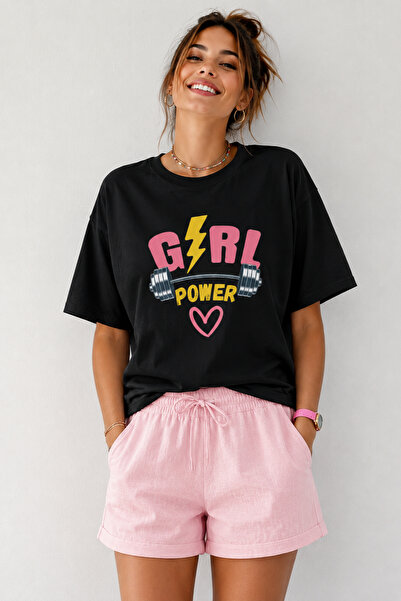 ArtYus Girl Power Printed Crew Neck Casual Unisex Oversize T-Shirt - Fitness ...