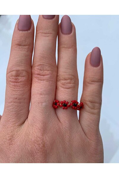 Maria's Ladybugs Inel reglabil Flori Toho - Maci Argint suflat cu aur roz