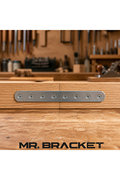 MR.BRACKET 10 ad. Düz Lama Gönye Köşe Bağlantı Demiri 1.5x16cm - Mobilya Raf Masa Sabitleme Birleştirme Aparatı