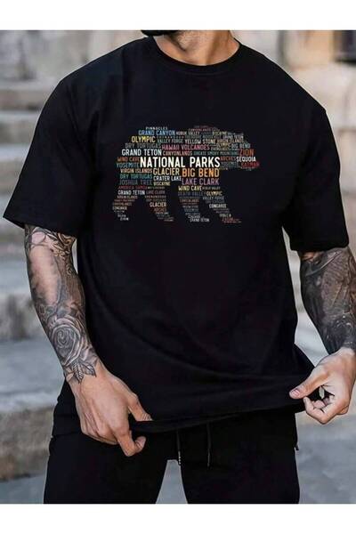 01THEONE 100% Cotton National Parks USA List Word Cloud Bear Camping & Hiking...