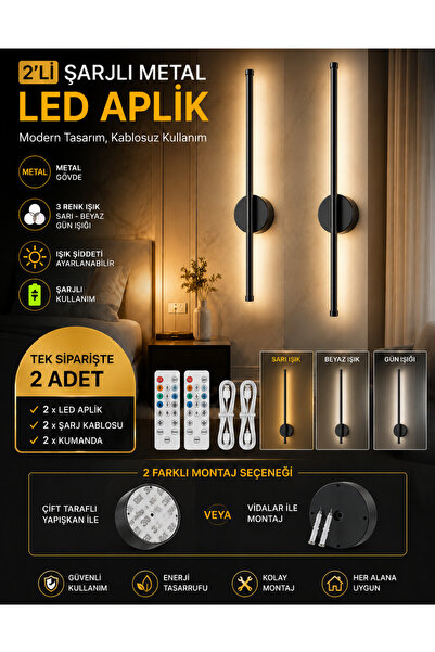 Unichrome Modern Dekoratif Led Duvar Metal Aplik 50 Cm Siyah Renk Ayarlanabil...