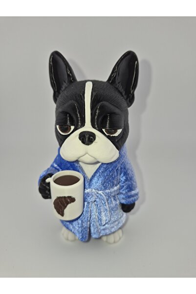 FDI3D Figurină decorativă Bulldog Francez cu cană de cafea, printată 3D, 14x7...