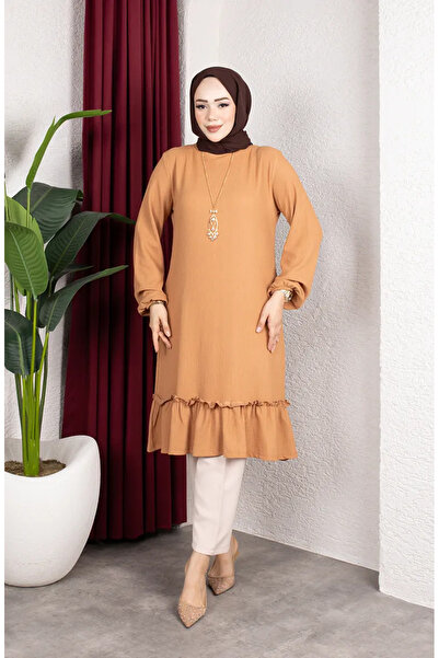sefamerve Bürümcük Fabric Skirt Gathered Tunic 0903-02 Light Brown