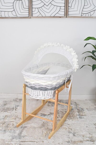 Generic Elaborate Braid Design Bamboo Moses Basket (Wooden Rocking Base)
