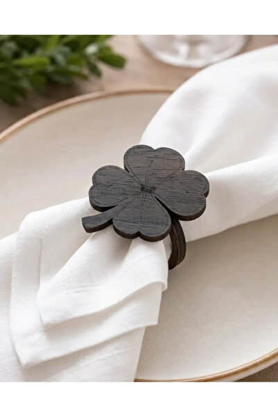 desenizmir Wooden Clover Pattern 6-Piece Napkin Rings