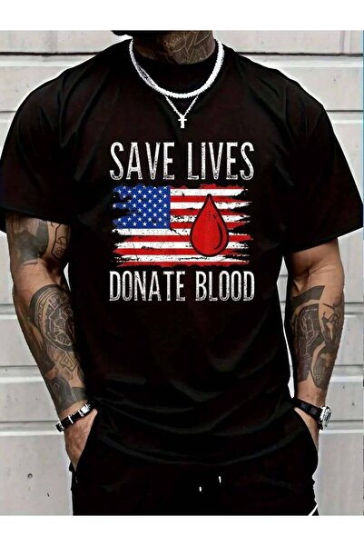 799 تي شيرت رجالي أسود قطني 100% بتصميم علم أمريكي عتيق، بطبعة 'Save Lives Do...