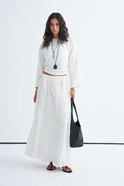 EBU Prive Women's Crush Voile Skirt Elastic Ecru